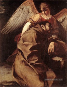St Francis soutenu par un ange baroque peintre Orazio Gentileschi Peinture à l'huile